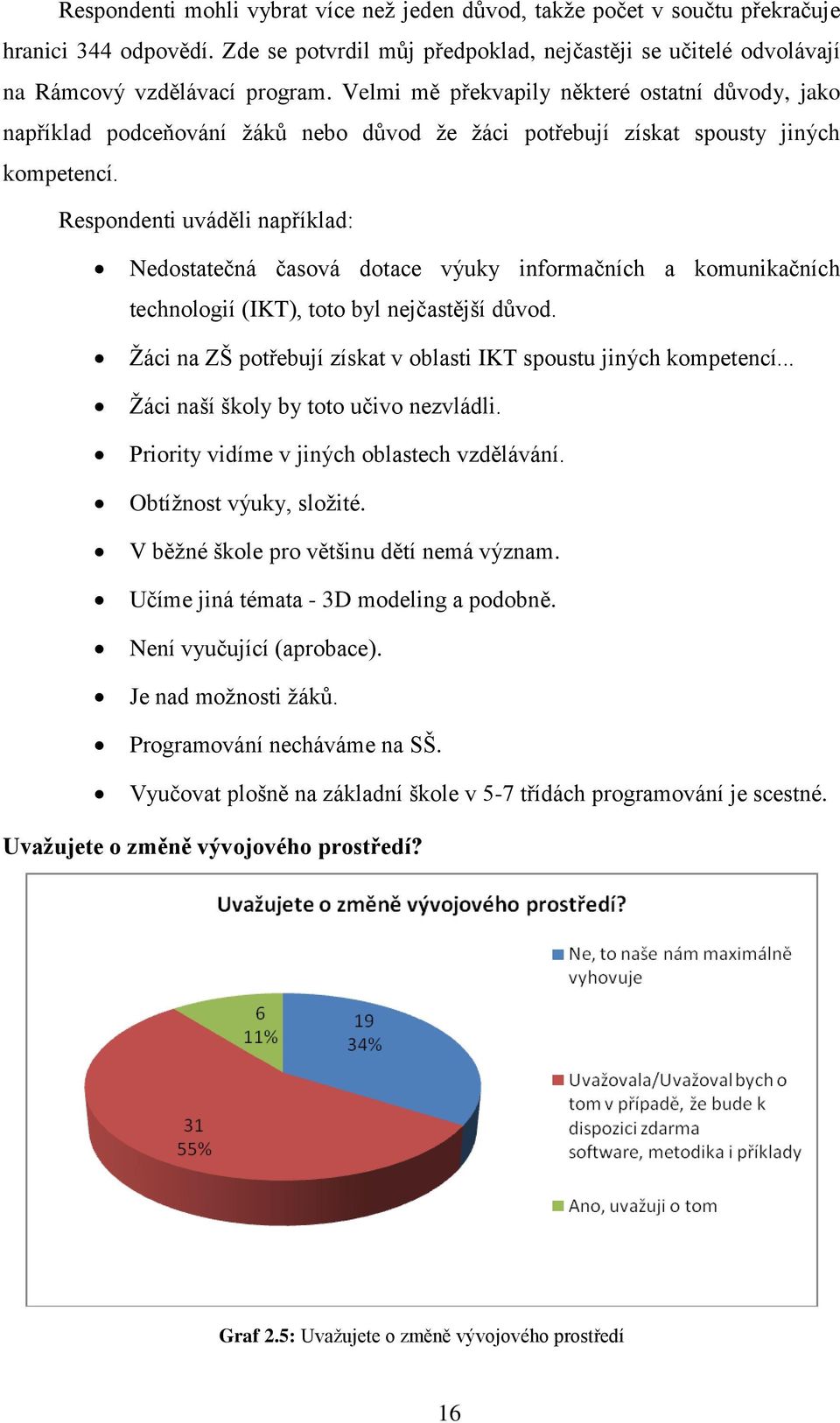 Respondenti uváděli například: Nedostatečná časová dotace výuky informačních a komunikačních technologií (IKT), toto byl nejčastější důvod.