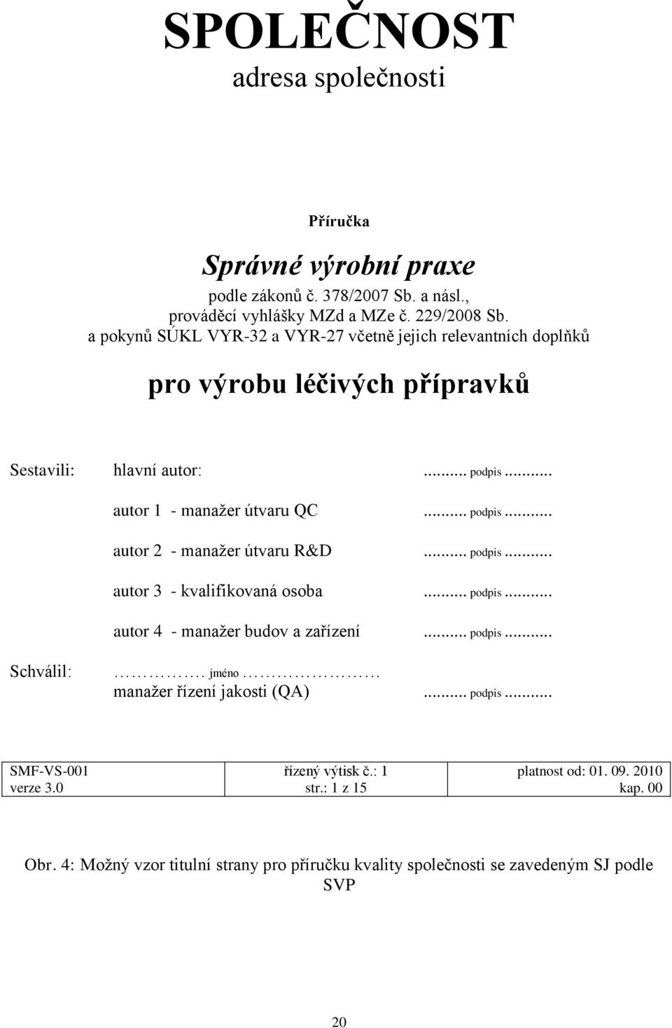 .. podpis... autor 3 - kvalifikovaná osoba... podpis... autor 4 - manažer budov a zařízení... podpis... Schválil:. jméno manažer řízení jakosti (QA)... podpis... SMF-VS-001 verze 3.