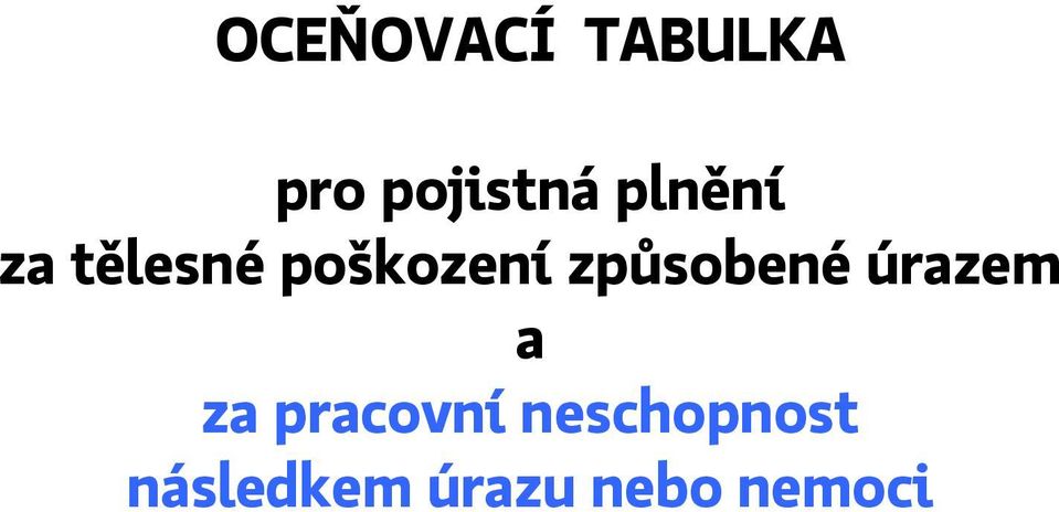 způsobené úrazem a za pracovní