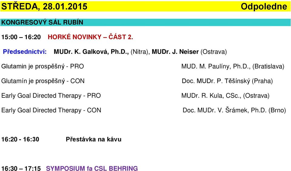 Goal Directed Therapy - CON MUD. M. Paulíny, Ph.D., (Bratislava) Doc. MUDr. P. Těšínský (Praha) MUDr. R. Kula, CSc.