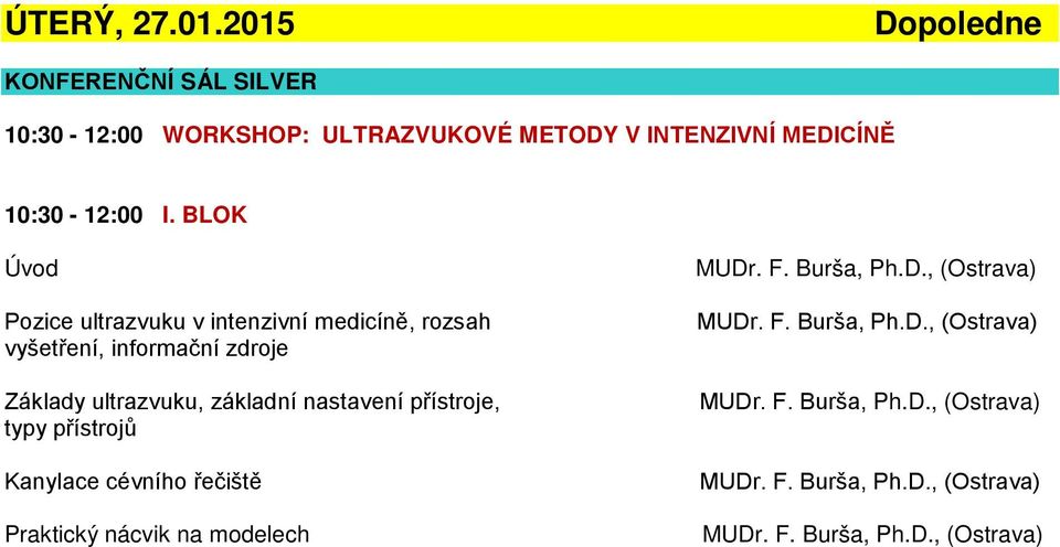 BLOK Úvod Pozice ultrazvuku v intenzivní medicíně, rozsah vyšetření, informační zdroje Základy ultrazvuku, základní