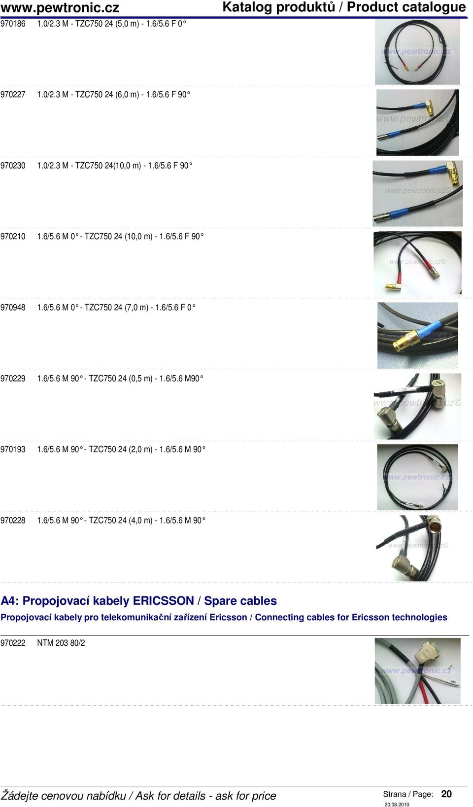 6/5.6 M 90 - TZC750 24 (2,0 m) - 1.6/5.6 M 90 970228 1.6/5.6 M 90 - TZC750 24 (4,0 m) - 1.6/5.6 M 90 A4: Propojovací kabely ERICSSON / Spare cables