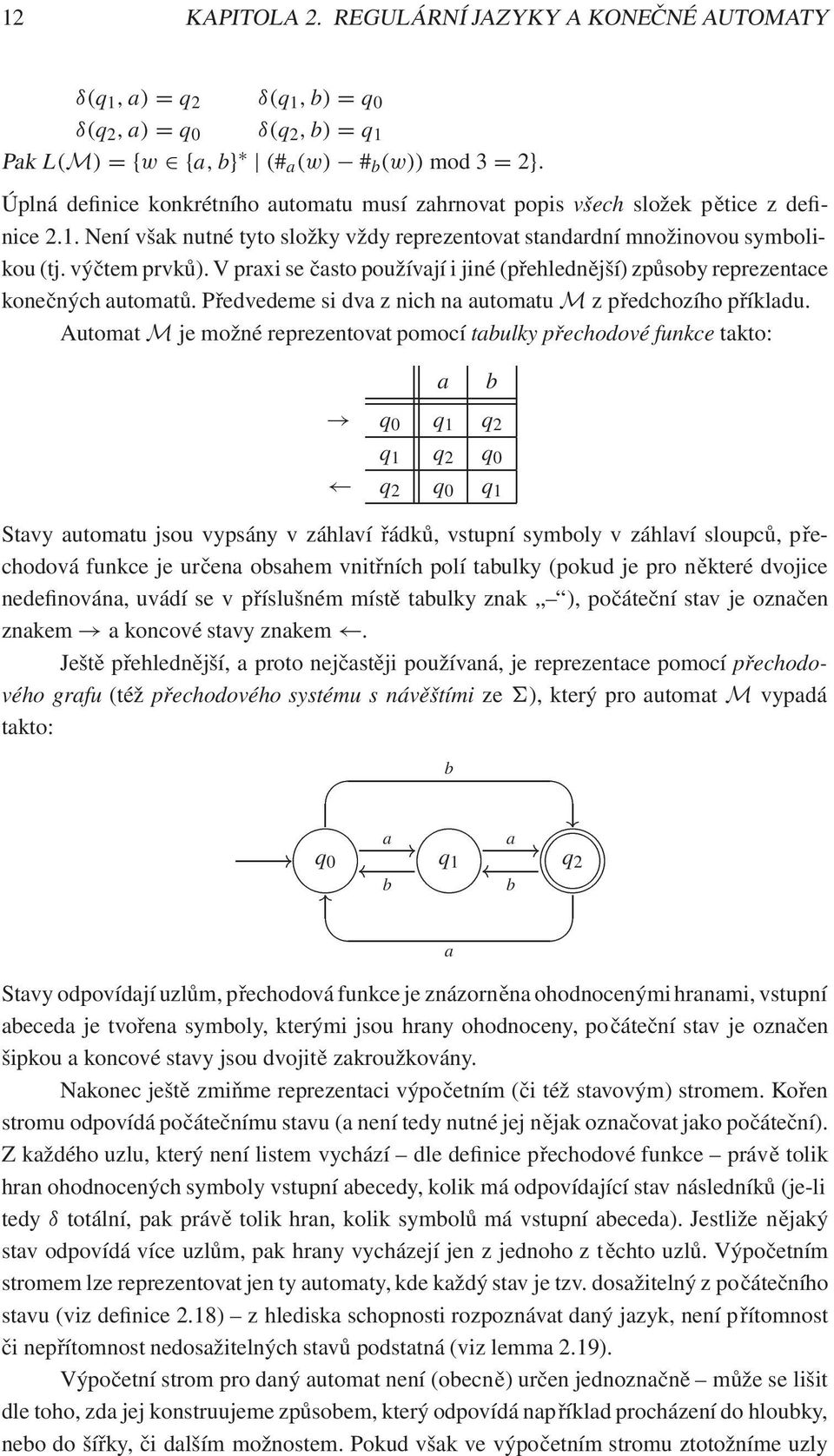 výčtem prvků). V praxi se často používají i jiné (přehlednější) způsoby reprezentace konečných automatů. Předvedeme si dva z nich na automatu M z předchozího příkladu.