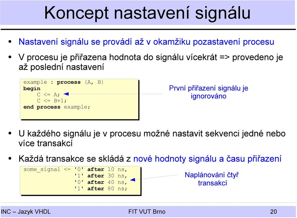 každého signálu je v procesu možné nastavit sekvenci jedné nebo více transakcí Každá transakce se skládá z nové hodnoty signálu a času