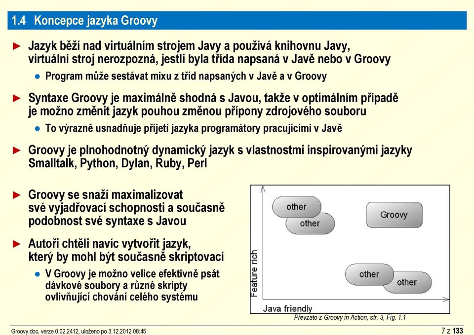 napsaných v Javě a v Groovy Syntaxe Groovy je maximálně shodná s Javou, takže v optimálním případě je možno změnit jazyk pouhou změnou přípony zdrojového souboru To výrazně usnadňuje přijetí jazyka