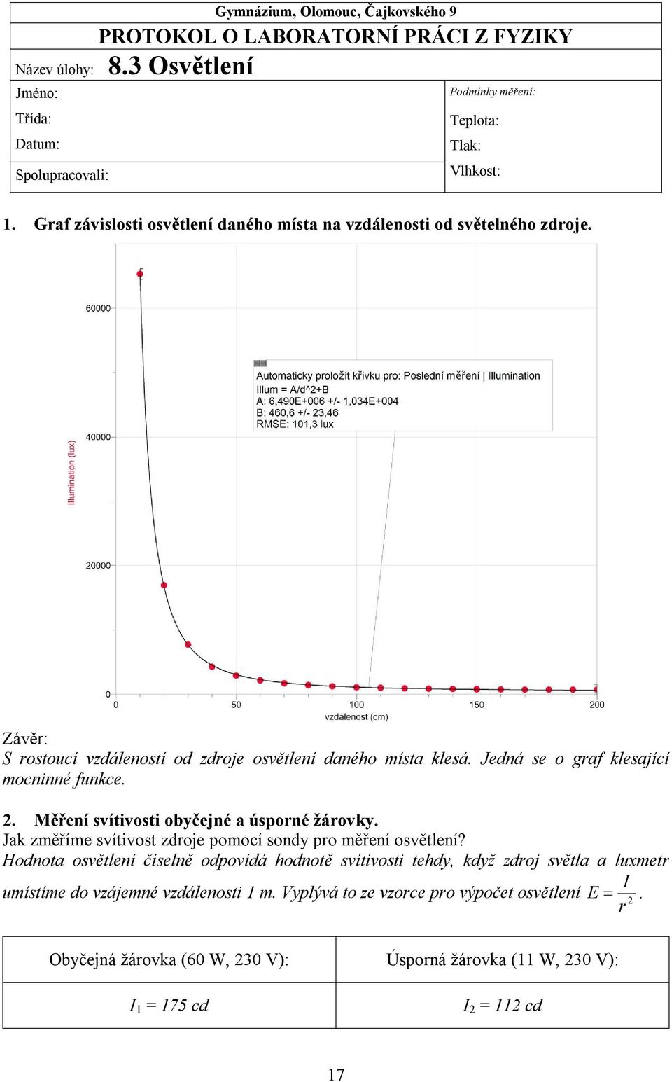 2. Měření svítivosti obyčejné a úsporné žárovky. Jak změříme svítivost zdroje pomocí sondy pro měření osvětlení?