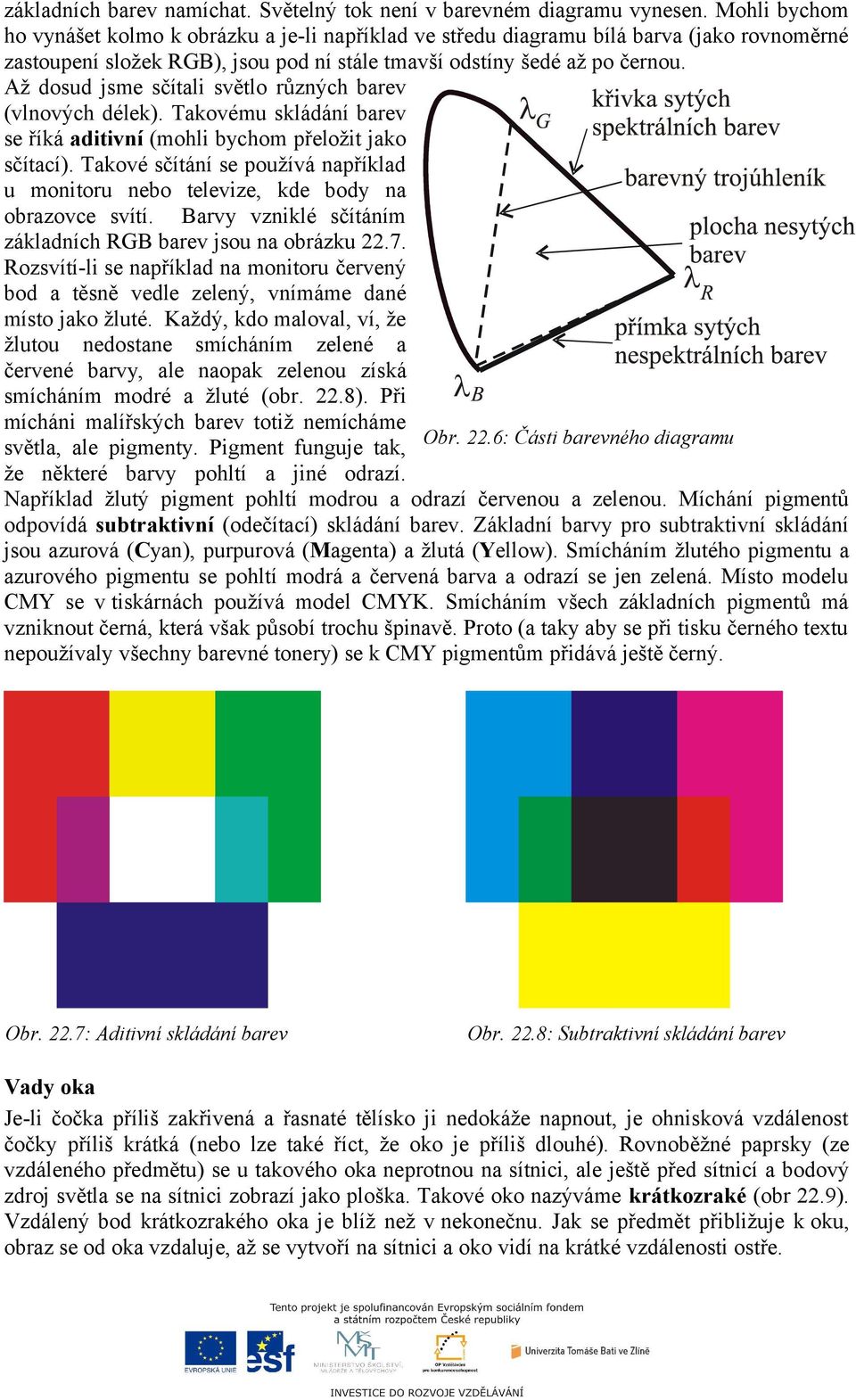 Až dosud jsme sčítali světlo různých barev (vlnových délek). Takovému skládání barev se říká aditivní (mohli bychom přeložit jako sčítací).
