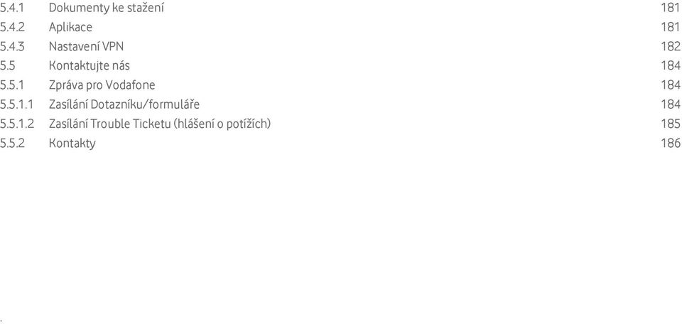 5.1.2 Zasílání Trouble Ticketu (hlášení o potížích) 185 5.5.2 Kontakty 186.