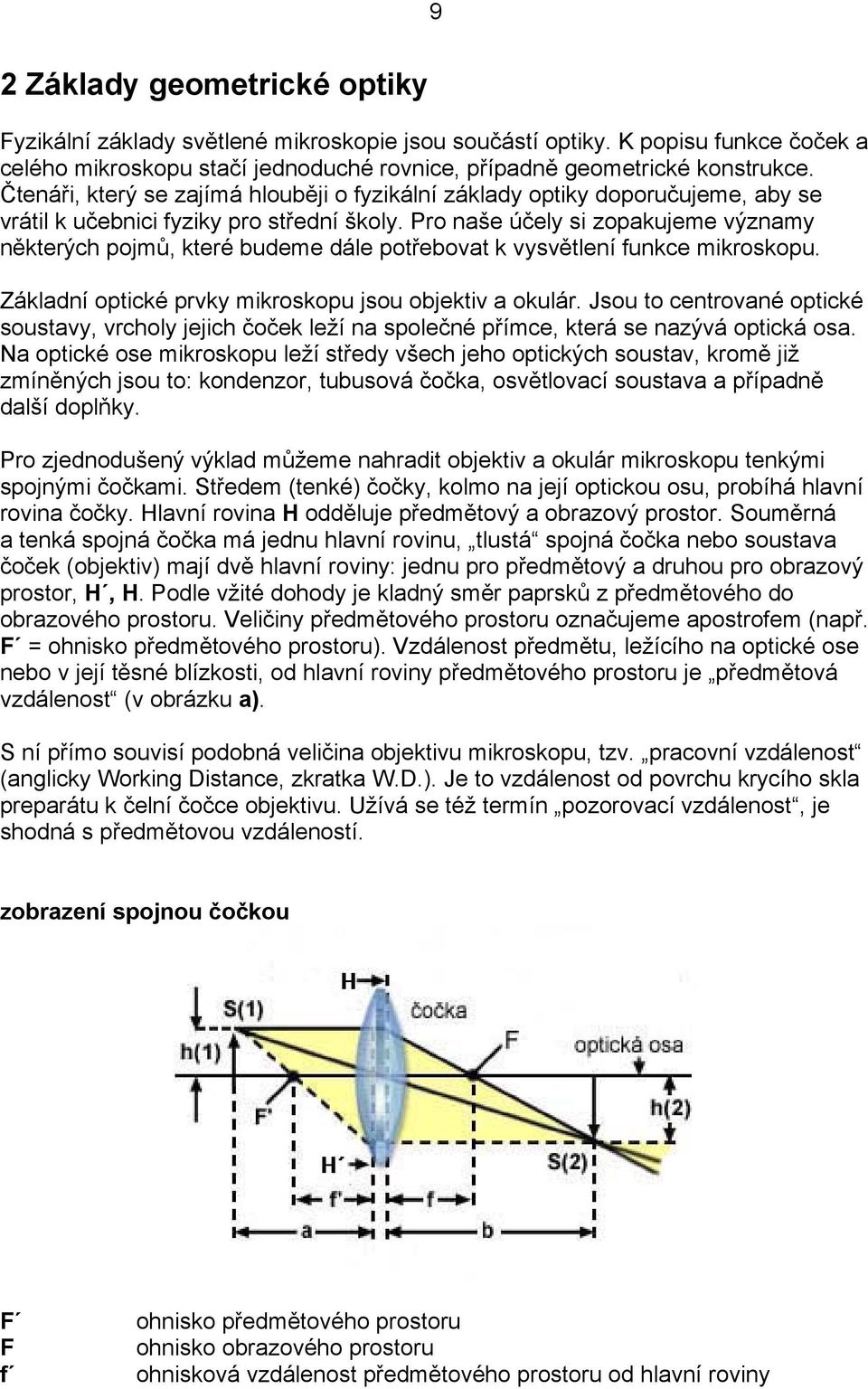 Pro naše účely si zopakujeme významy některých pojmů, které budeme dále potřebovat k vysvětlení funkce mikroskopu. Základní optické prvky mikroskopu jsou objektiv a okulár.