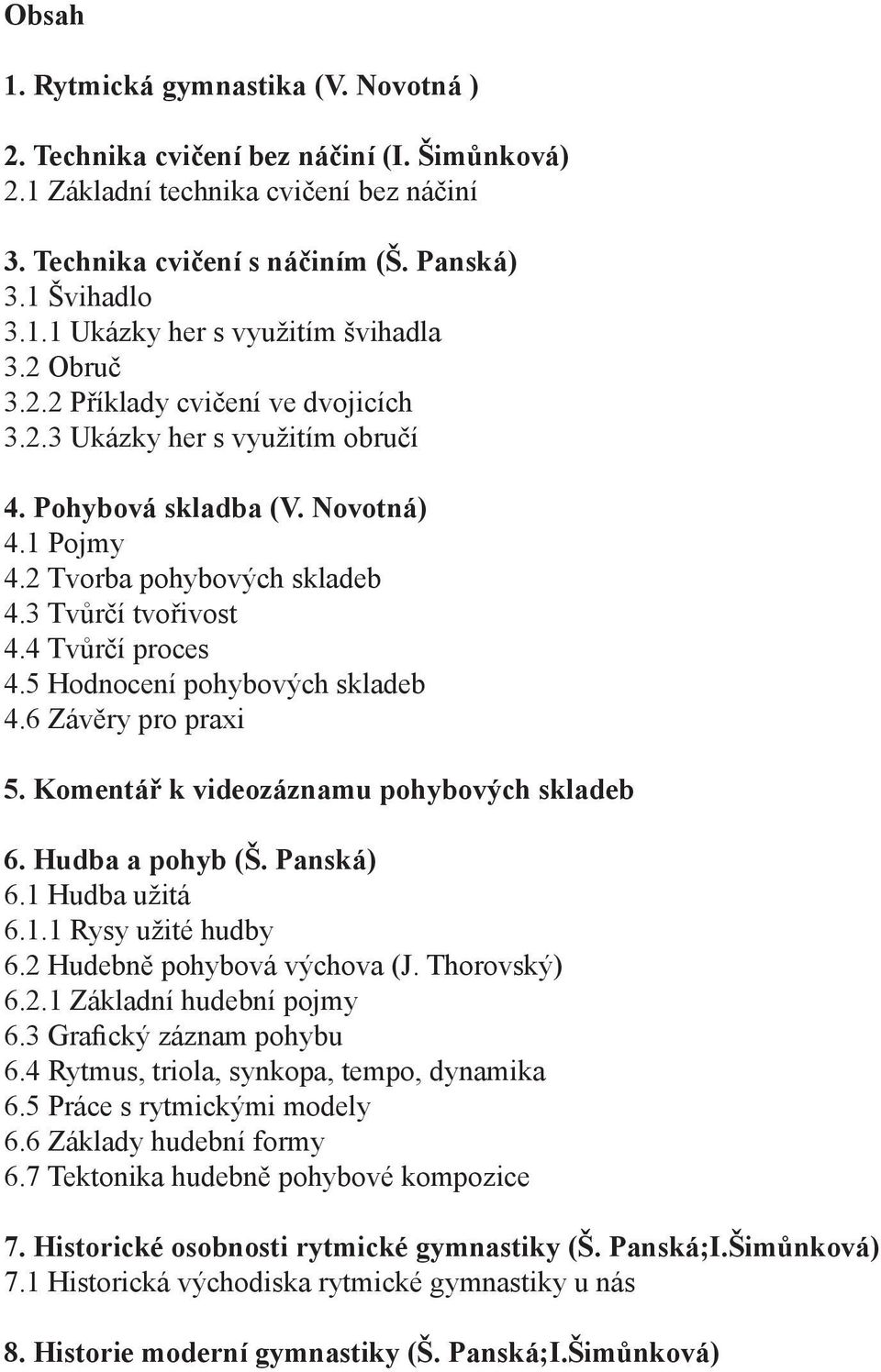 5 Hodnocení pohybových skladeb 4.6 Závěry pro praxi 5. Komentář k videozáznamu pohybových skladeb 6. Hudba a pohyb (Š. Panská) 6.1 Hudba užitá 6.1.1 Rysy užité hudby 6.2 Hudebně pohybová výchova (J.