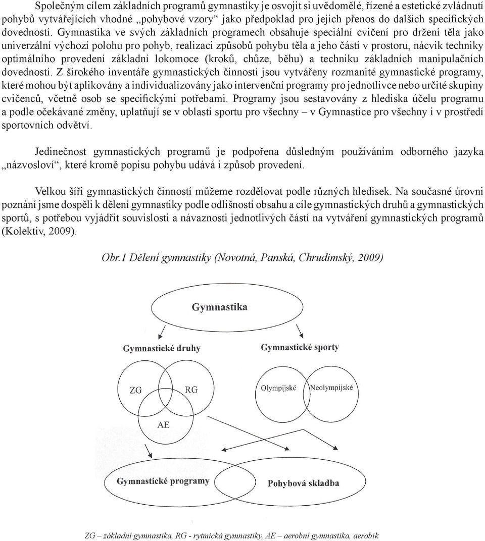 Gymnastika ve svých základních programech obsahuje speciální cvičení pro držení těla jako univerzální výchozí polohu pro pohyb, realizaci způsobů pohybu těla a jeho částí v prostoru, nácvik techniky