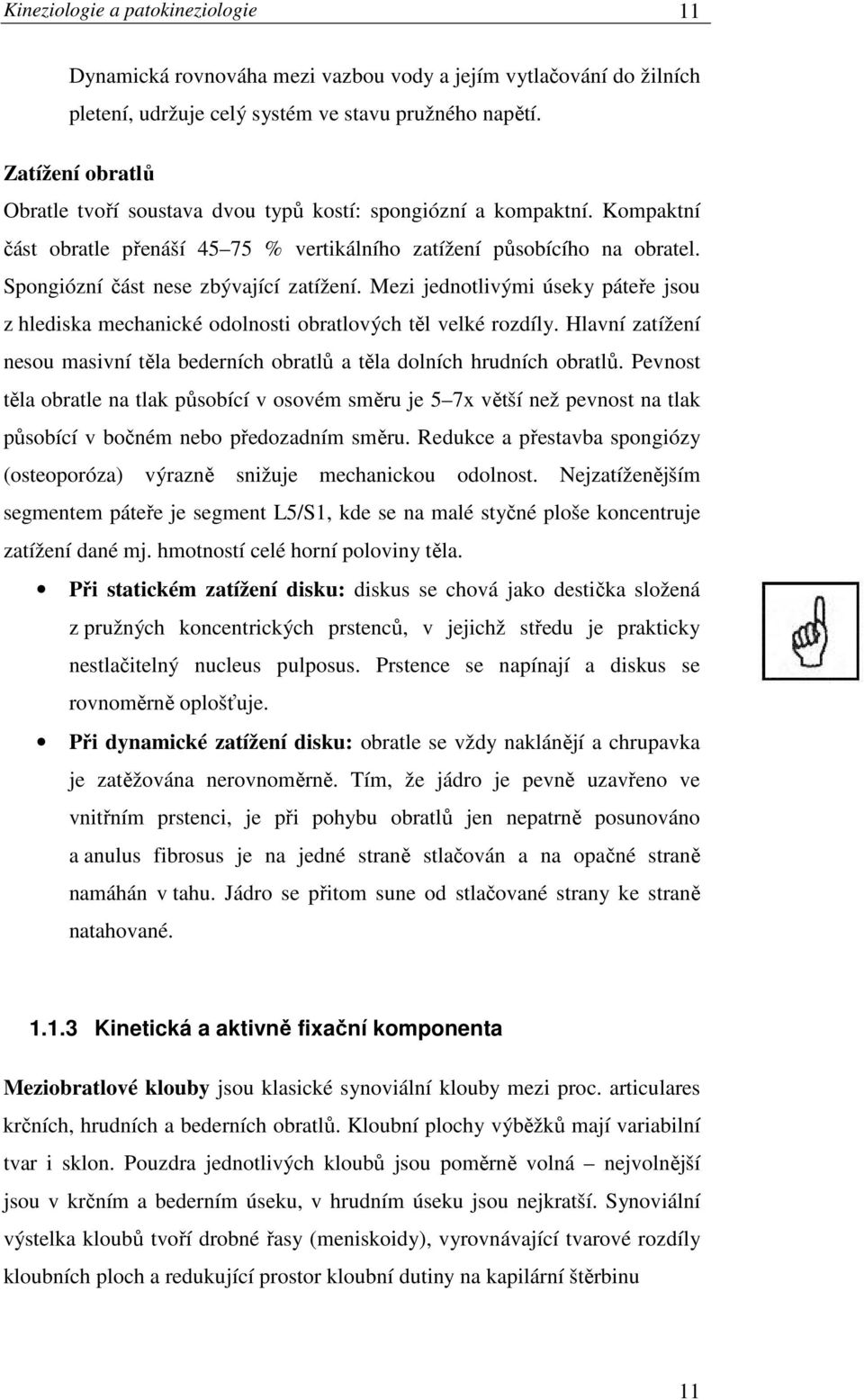 Spongiózní část nese zbývající zatížení. Mezi jednotlivými úseky páteře jsou z hlediska mechanické odolnosti obratlových těl velké rozdíly.