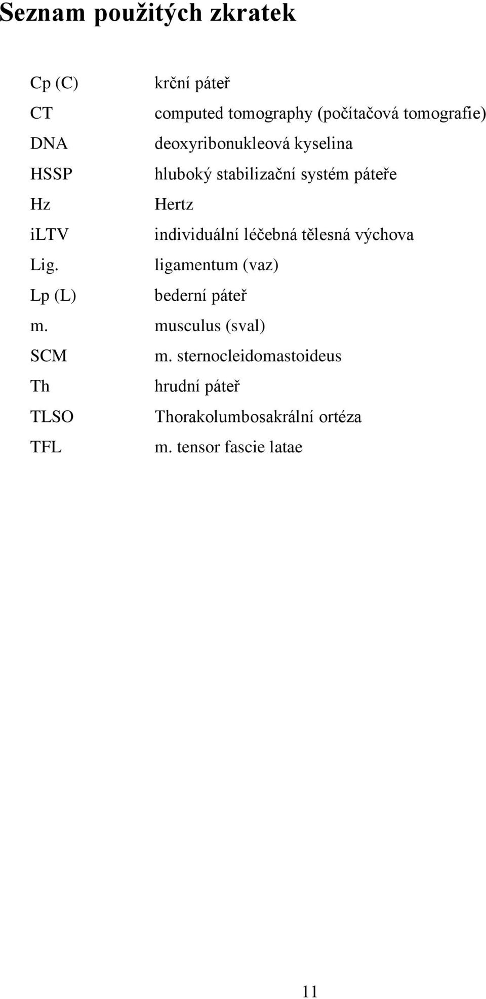 léčebná tělesná výchova Lig. ligamentum (vaz) Lp (L) bederní páteř m. musculus (sval) SCM m.