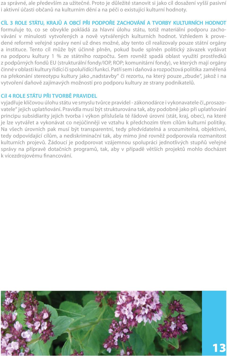 a nově vytvářených kulturních hodnot. Vzhledem k provedené reformě veřejné správy není už dnes možné, aby tento cíl realizovaly pouze státní orgány a instituce.