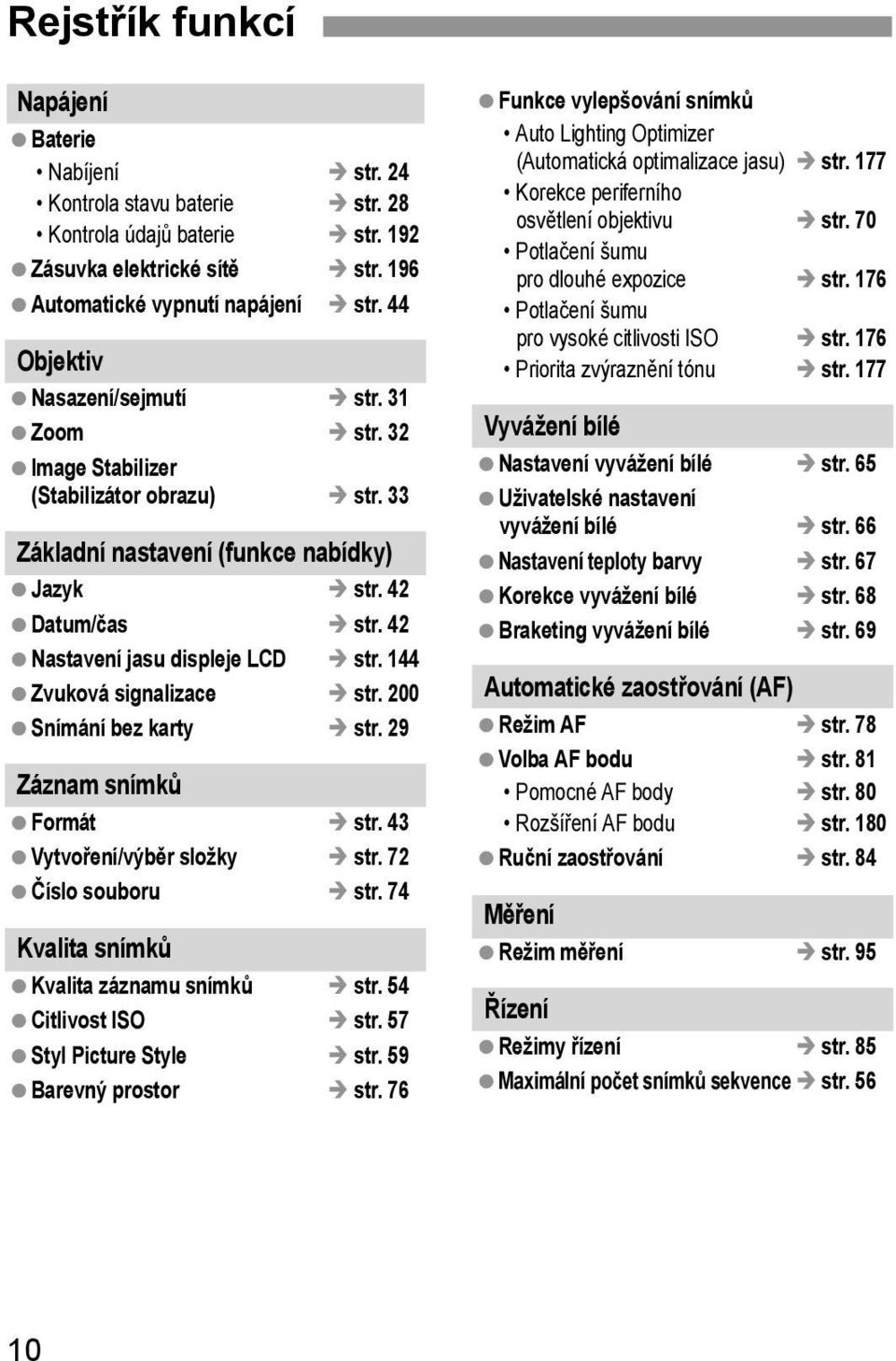 144 Zvuková signalizace str. 200 Snímání bez karty str. 29 Záznam snímků Formát str. 43 Vytvoření/výběr složky str. 72 Číslo souboru str. 74 Kvalita snímků Kvalita záznamu snímků str.