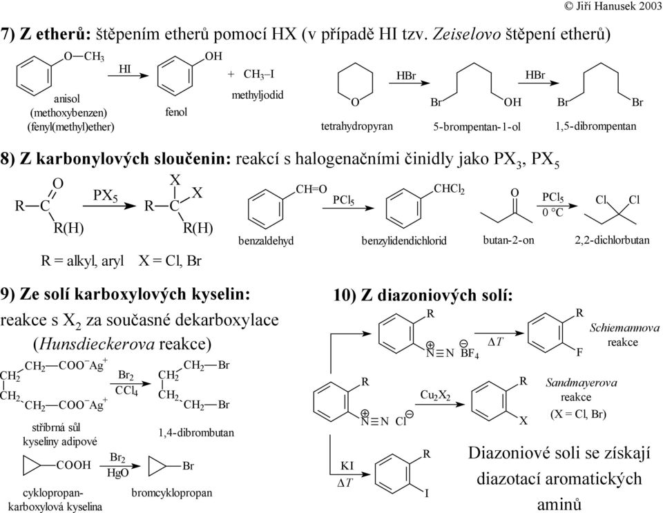 s halogenačními činidly jako PX 3, PX 5 () PX 5 X X () = alkyl, aryl X = l, benzaldehyd = l 2 Pl 5 benzylidendichlorid butan-2-on Pl 5 0 l l 2,2-dichlorbutan 9) Ze solí karboxylových kyselin: