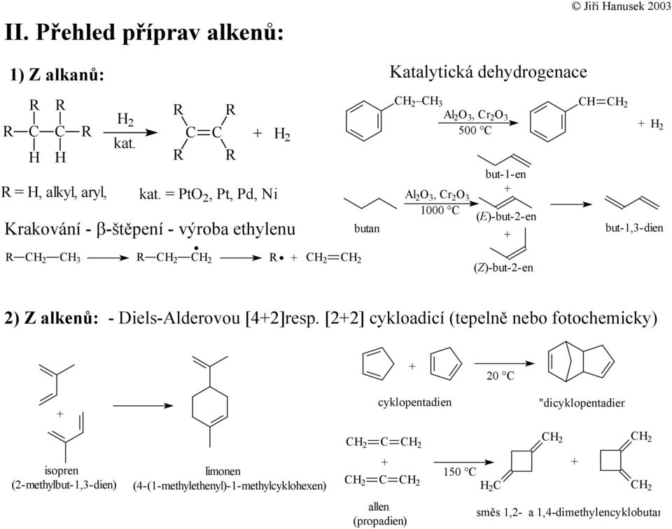 = Pt 2, Pt, Pd, i butan 2 Al2 3, r 2 3 500 Al 2 3, r 2 3 1000 but-1-en (E)-but-2-en 2 2 but-1,3-dien 2 2 2 2 2 (Z)-but-2-en 2) Z alkenů: -