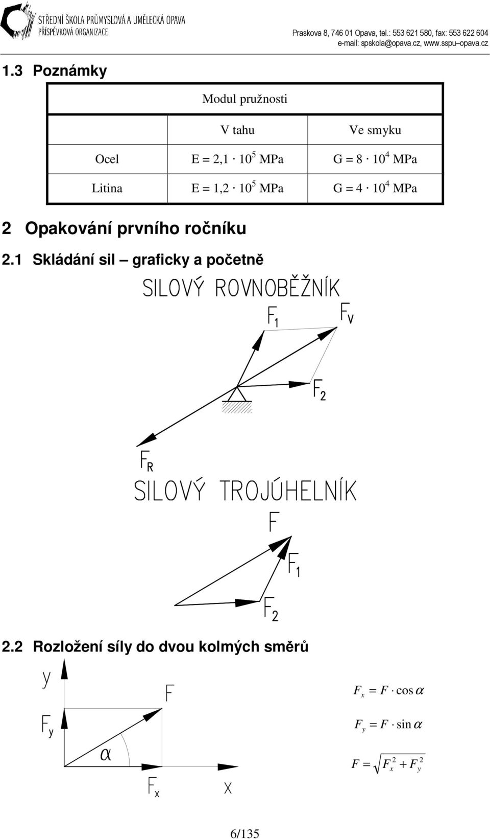 Litina E, 5 Pa G Pa Opakování prvního ročníku.