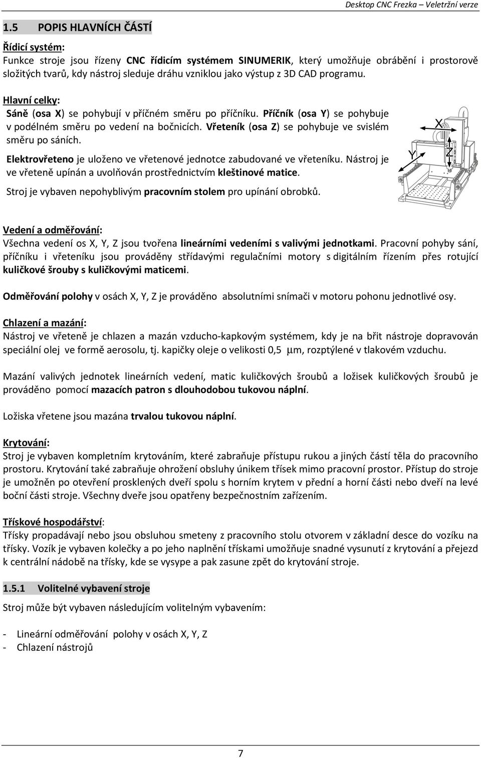 Vřeteník (osa Z) se pohybuje ve svislém směru po sáních. Elektrovřeteno je uloženo ve vřetenové jednotce zabudované ve vřeteníku.