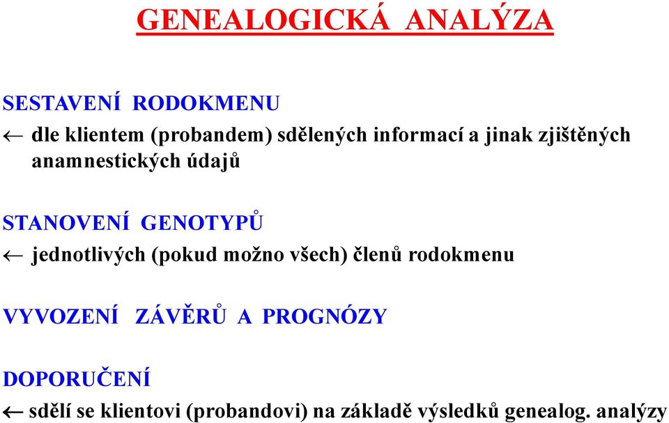 jednotlivých (pokud možno všech) členů rodokmenu VYVOZENÍ ZÁVĚRŮ A PROGNÓZY