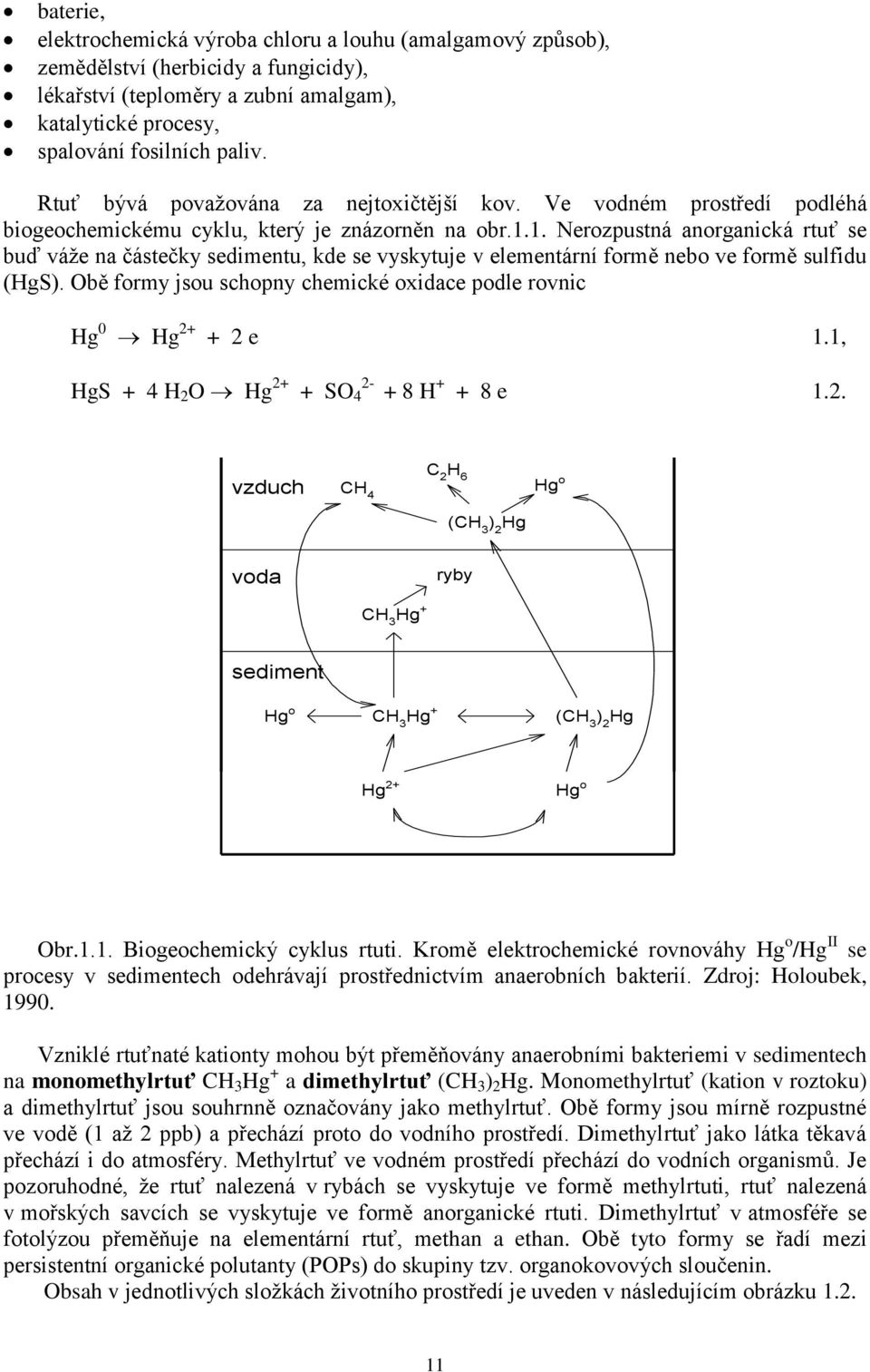 1. Nerozpustná anorganická rtuť se buď váže na částečky sedimentu, kde se vyskytuje v elementární formě nebo ve formě sulfidu (HgS).