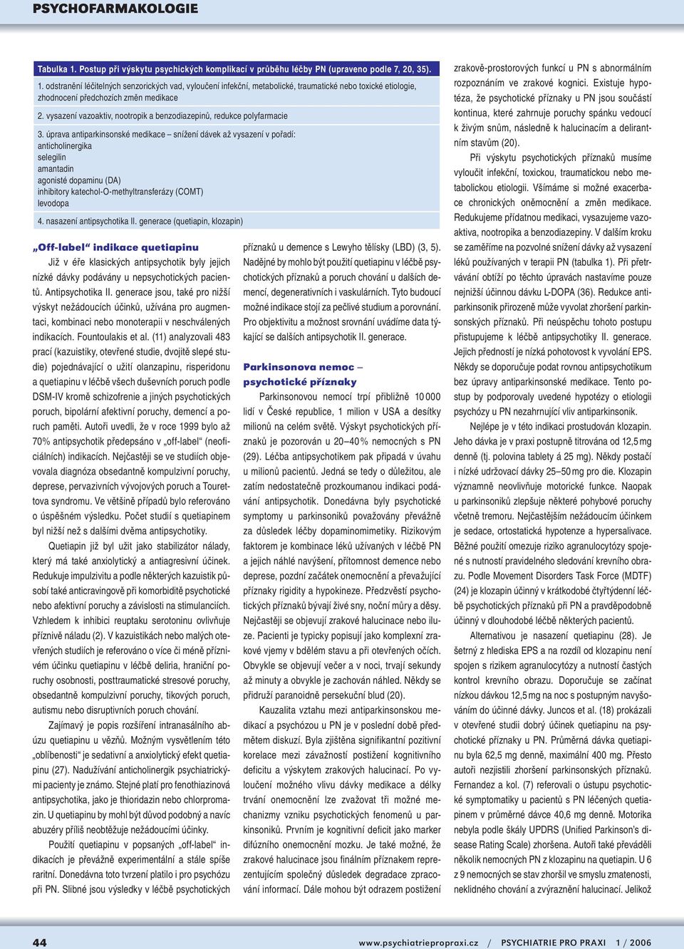 úprava antiparkinsonské medikace snížení dávek až vysazení v pořadí: anticholinergika selegilin amantadin agonisté dopaminu (DA) inhibitory katechol-o-methyltransferázy (COMT) levodopa 4.