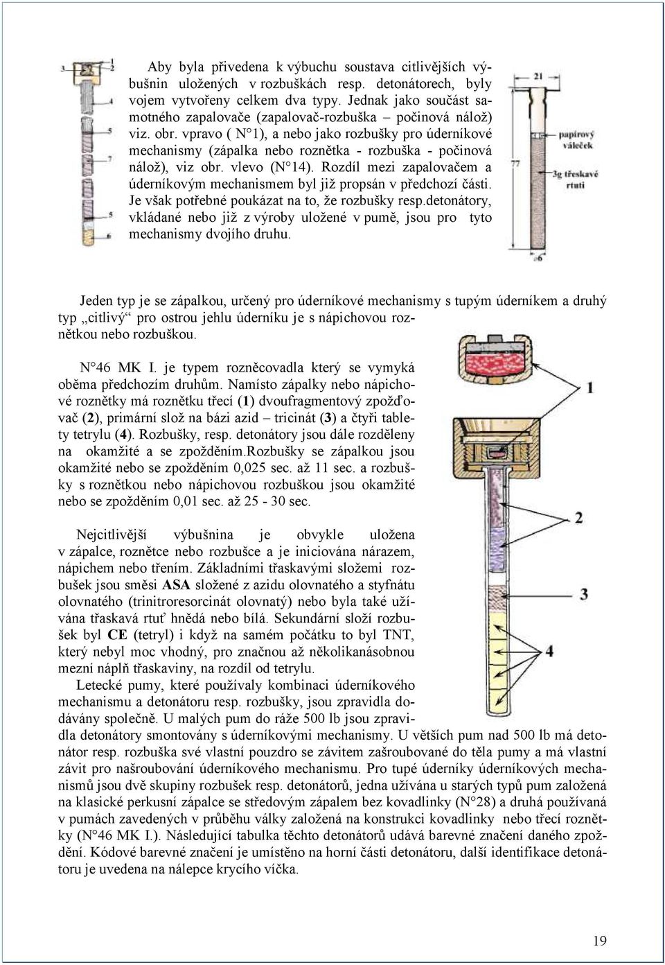 vpravo ( N 1), a nebo jako rozbušky pro úderníkové mechanismy (zápalka nebo roznětka - rozbuška - počinová náloţ), viz obr. vlevo (N 14).