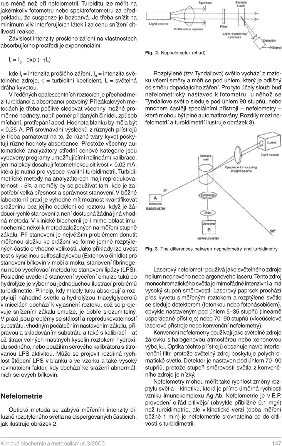 exp (- τl) kde I t = intenzita prošlého záření, I 0 = intenzita světelného zdroje, τ = turbiditní koeficient, L = světelná dráha kyvetou.