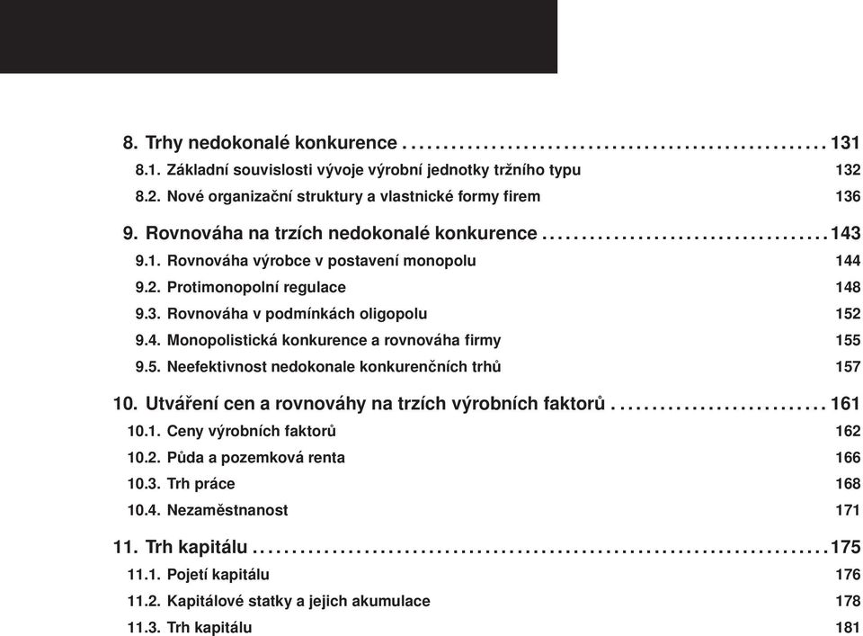 3. Rovnováha v podmínkách oligopolu 152 9.4. Monopolistická konkurence a rovnováha firmy 155 9.5. Neefektivnost nedokonale konkurenčních trhů 157 10.