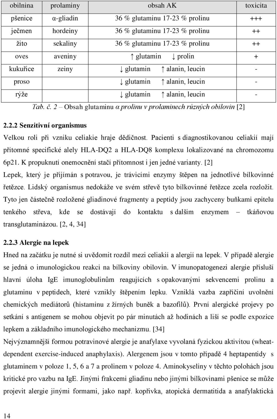 2 Obsah glutaminu α prolinu v prolaminech různých obilovin [2] 2.2.2 Senzitivní organismus Velkou roli při vzniku celiakie hraje dědičnost.