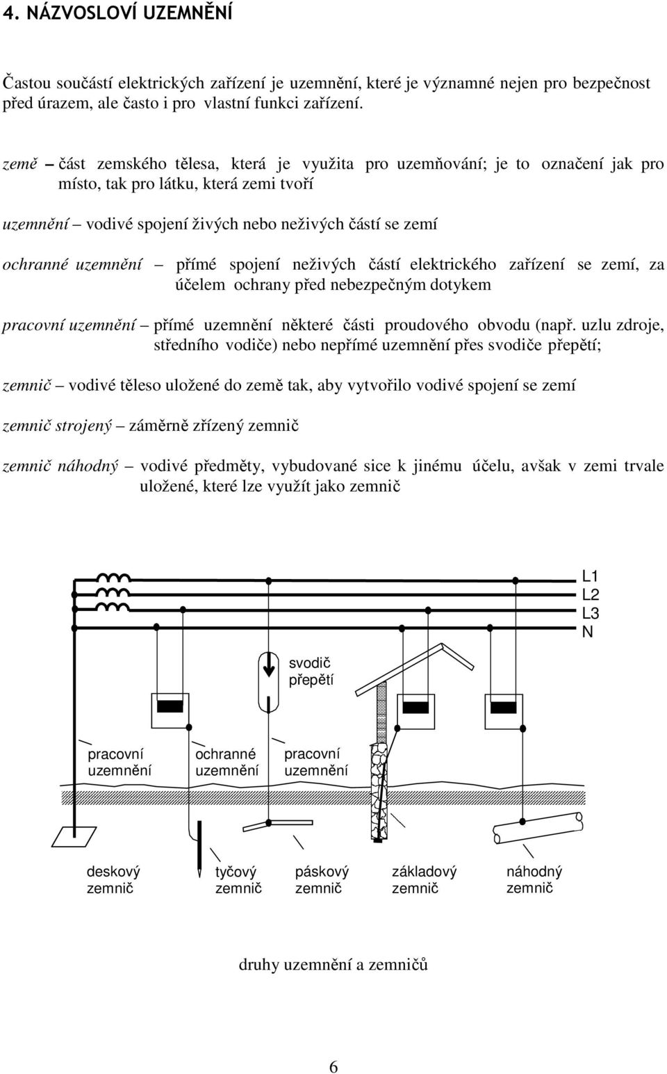 přímé spojení neživých částí elektrického zařízení se zemí, za účelem ochrany před nebezpečným dotykem pracovní uzemnění přímé uzemnění některé části proudového obvodu (např.