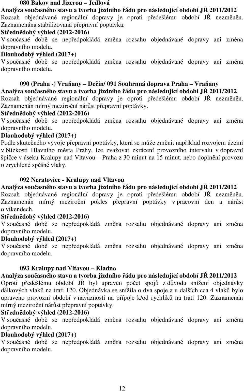 Kralupy nad Vltavou Praha z 30 minut na 15 minut, nebo doplnění provozu o zrychlené spěšné vlaky.