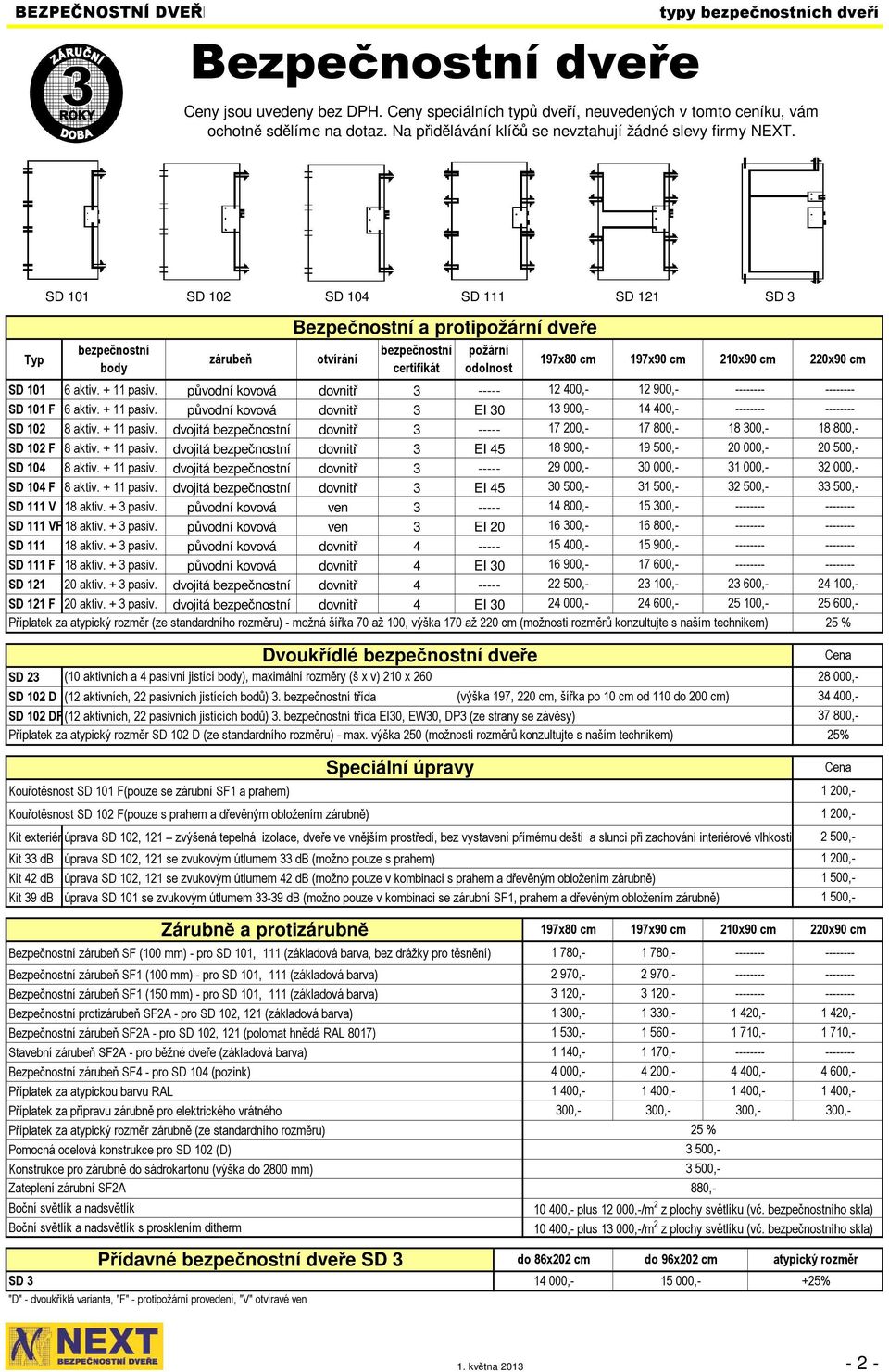 původní kovová dovnitř 3 ----- 12 400,- 12 900,- -------- -------- SD 101 F 6 aktiv. + 11 pasiv. původní kovová dovnitř 3 EI 30 13 900,- 14 400,- -------- -------- SD 102 8 aktiv. + 11 pasiv. dvojitá bezpečnostní dovnitř 3 ----- 17 200,- 17 800,- 18 300,- 18 800,- SD 102 F 8 aktiv.