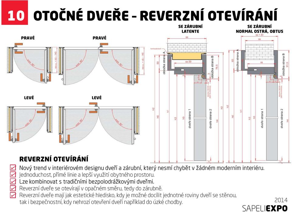 Jednoduchost, přímé linie a lepší využití obytného prostoru. Lze kombinovat s tradičními bezpolodrážkovými dveřmi.