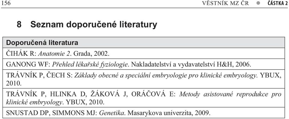TRÁVNÍK P, ECH S: Základy obecné a speciální embryologie pro klinické embryology. YBUX, 200.