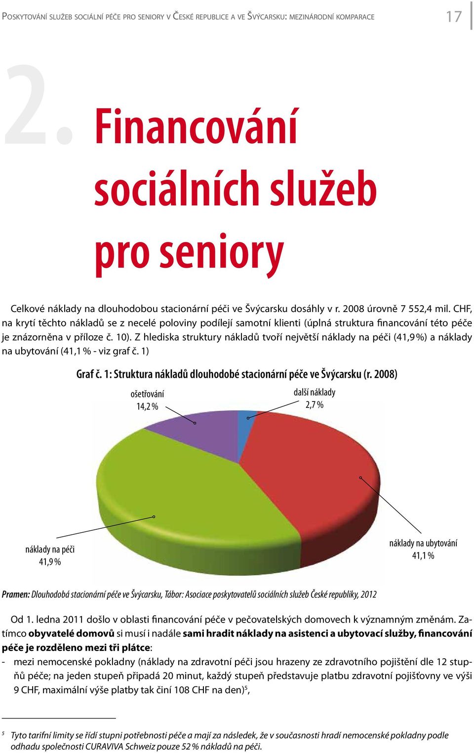 CHF, na krytí těchto nákladů se z necelé poloviny podílejí samotní klienti (úplná struktura financování této péče je znázorněna v příloze č. 10).