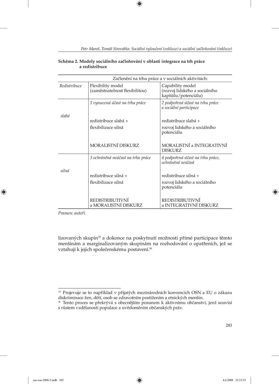 vynucená účast na trhu práce Capability model (rozvoj lidského a sociálního kapitálu/potenciálu) 2 podpořená účast na trhu práce a sociální participace slabá redistribuce slabá + flexibilizace silná