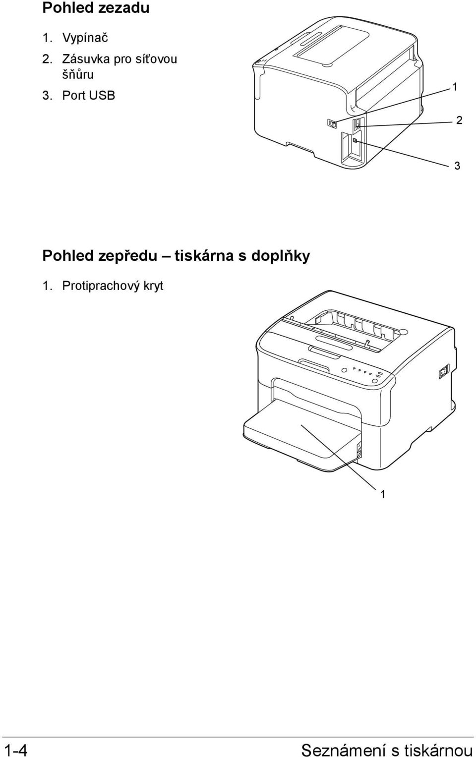 Port USB 1 2 3 Pohled zepředu tiskárna