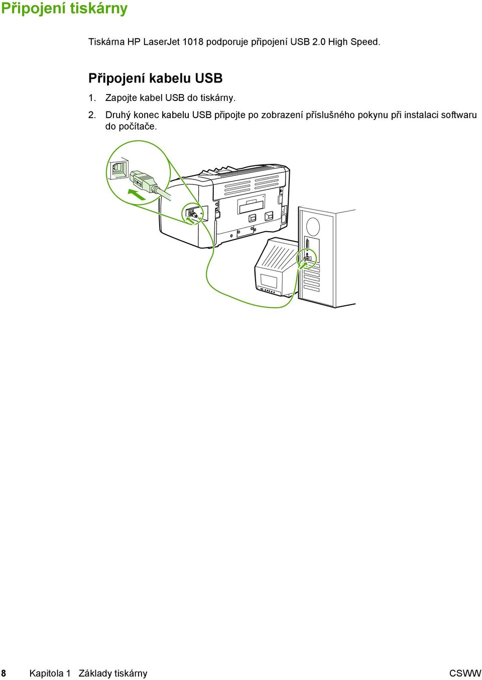 2. Druhý konec kabelu USB připojte po zobrazení příslušného pokynu