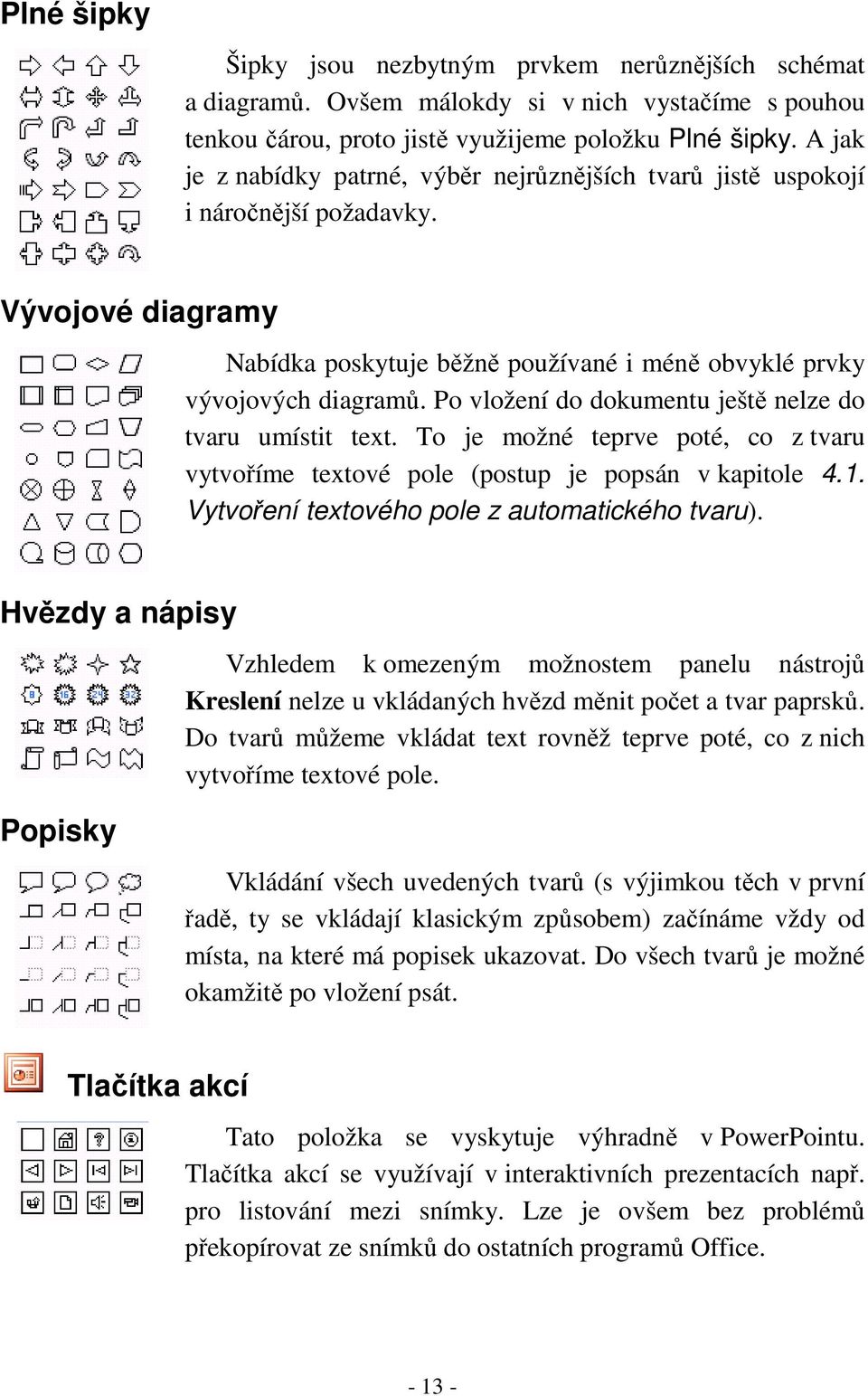 Po vložení do dokumentu ještě nelze do tvaru umístit text. To je možné teprve poté, co z tvaru vytvoříme textové pole (postup je popsán v kapitole 4.1. Vytvoření textového pole z automatického tvaru).