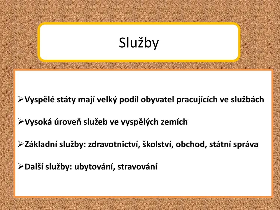 vyspělých zemích Základní služby: zdravotnictví,