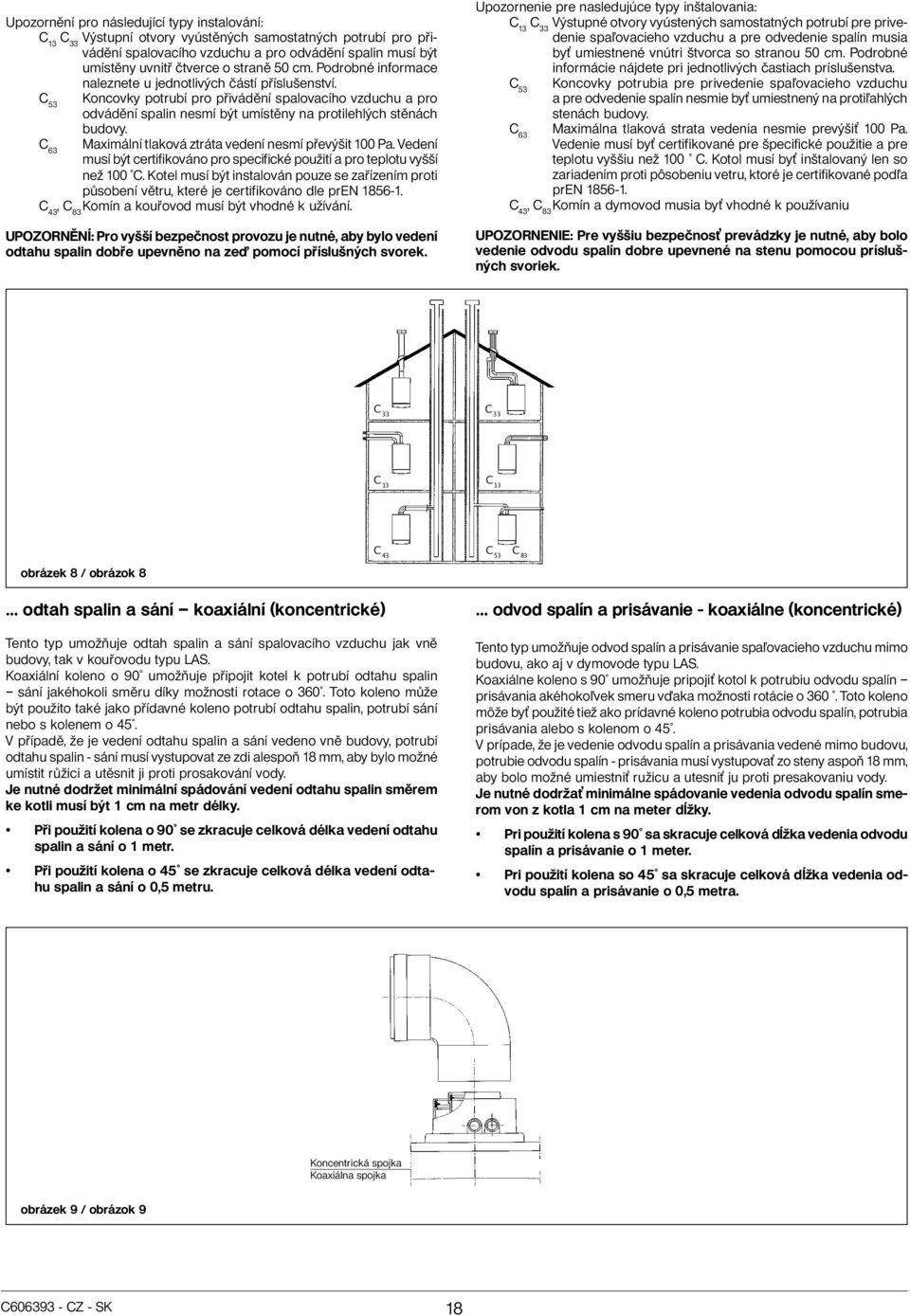 C 53 Koncovky potrubí pro přivádění spalovacího vzduchu a pro odvádění spalin nesmí být umístěny na protilehlých stěnách budovy. C 63 Maximální tlaková ztráta vedení nesmí převýšit 100 Pa.
