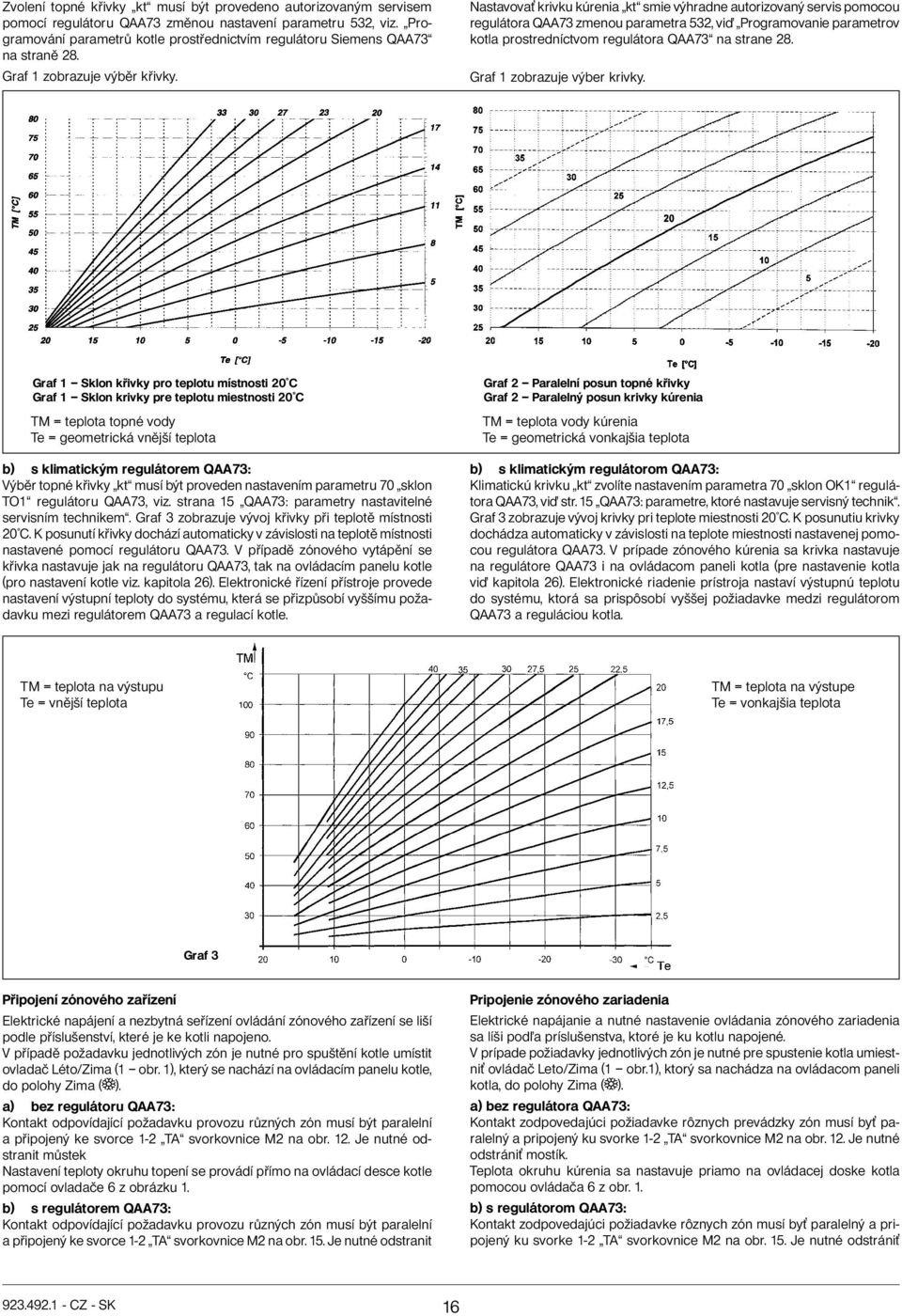 Nastavova krivku kúrenia kt smie výhradne autorizovaný servis pomocou regulátora QAA73 zmenou parametra 532, vi Programovanie parametrov kotla prostredníctvom regulátora QAA73 na strane 28.