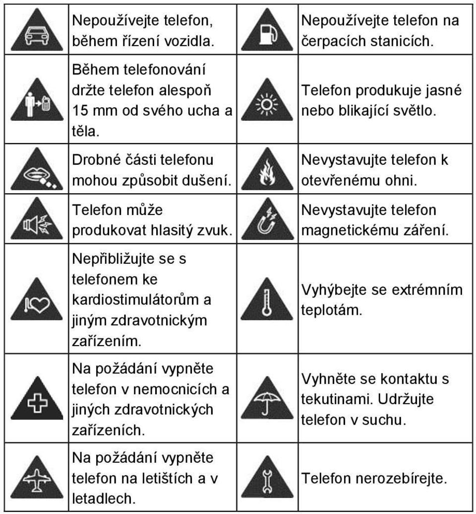 Na požádání vypněte telefon v nemocnicích a jiných zdravotnických zařízeních. Na požádání vypněte telefon na letištích a v letadlech.