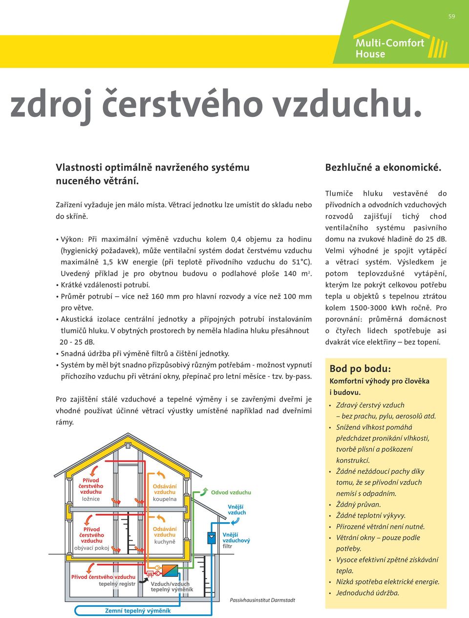 Uvedený příklad je pro obytnou budovu o podlahové ploše 140 m 2. Krátké vzdálenosti potrubí. Průměr potrubí více než 160 mm pro hlavní rozvody a více než 100 mm pro větve.