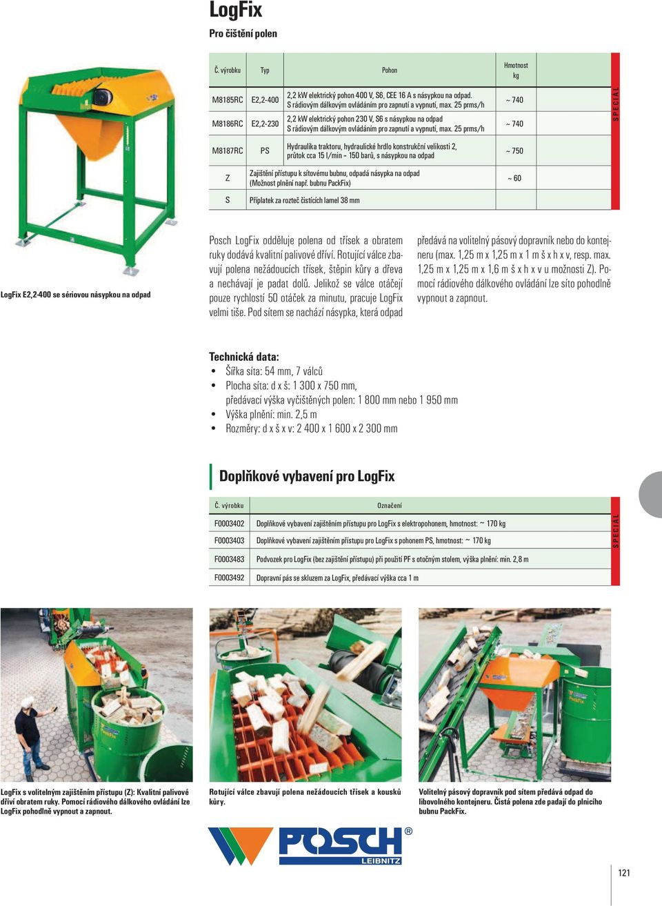 25 prms/h ~ 740 ~ 740 M8187RC PS Hydraulika traktoru, hydraulické hrdlo konstrukční velikosti 2, průtok cca 15 l/min 150 barů, s násypkou na odpad ~ 750 Z S Zajištění přístupu k sítovému bubnu,