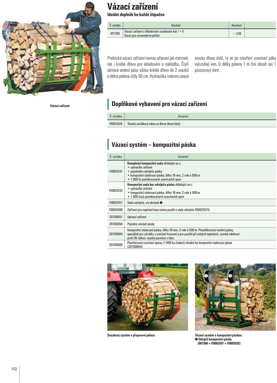 Čtyři sériová vedení pásu vážou krátké dřevo do 2 svazků o délce polena vždy 50 cm. Hydraulika traktoru sveze svazky dřeva dolů, ty se po otevření uzavírací páky vykutálejí ven.