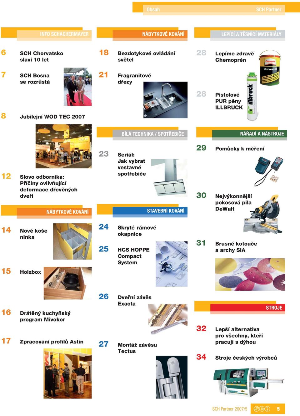 KOVÁNÍ 23 Seriál: Jak vybrat vestavné spotřebiče STAVEBNÍ KOVÁNÍ 29 Pomůcky k měření 30 Nejvýkonnější pokosová pila DeWalt 14 Nové koše ninka 15 Holzbox 24 Skryté rámové okapnice 25 HCS HOPPE Compact