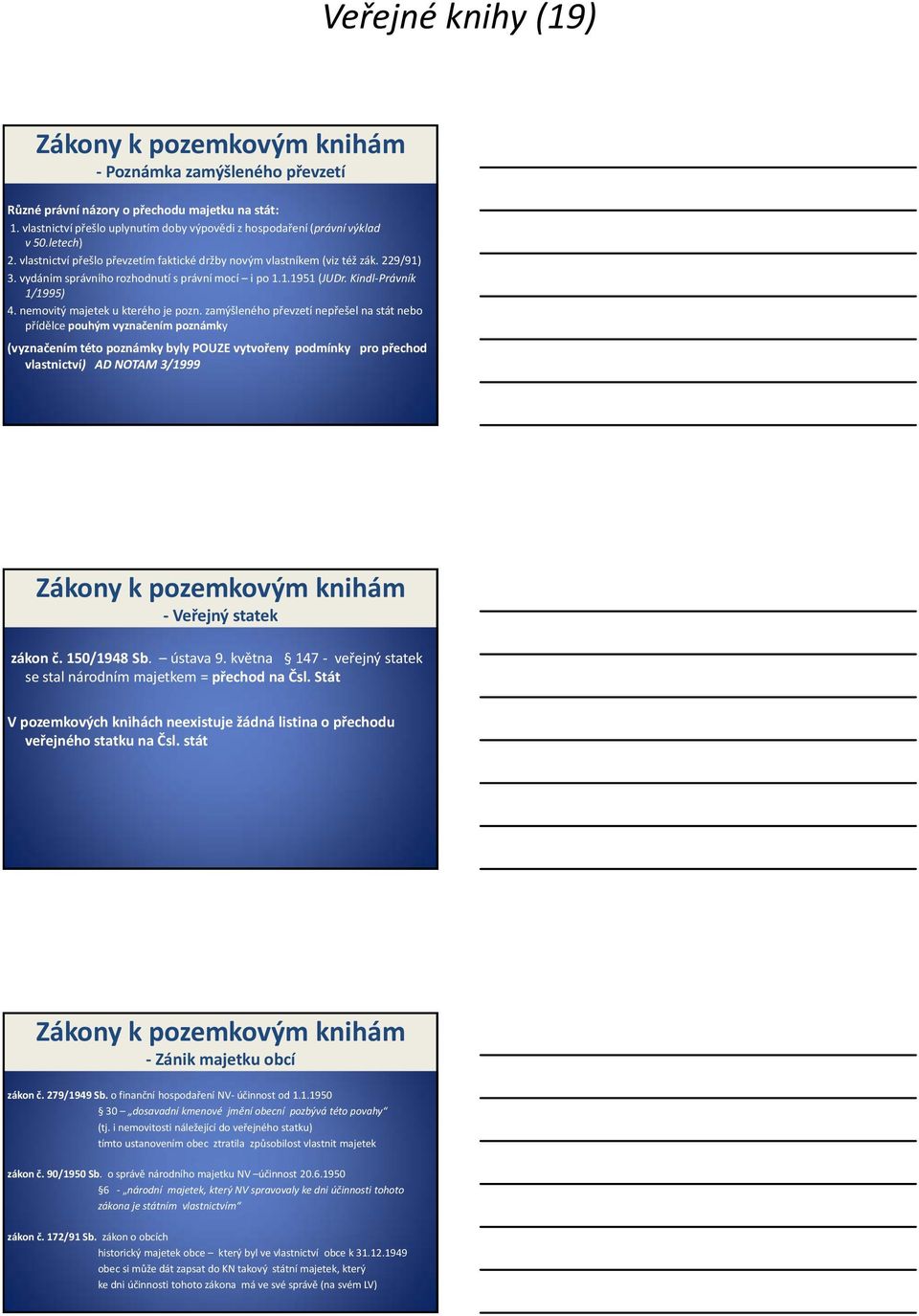 vydáním správního rozhodnutí správní mocí i po 1.1.1951 1 1951 (JUDr. Kindl Právník 1/1995) 4. nemovitý majetek u kterého je pozn.