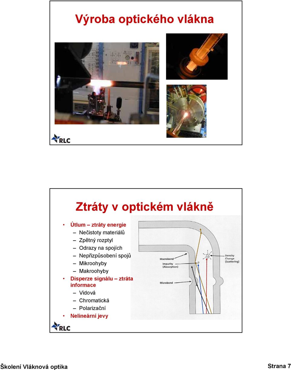 Nepřizpůsobení spojů Mikroohyby Makroohyby Disperze signálu